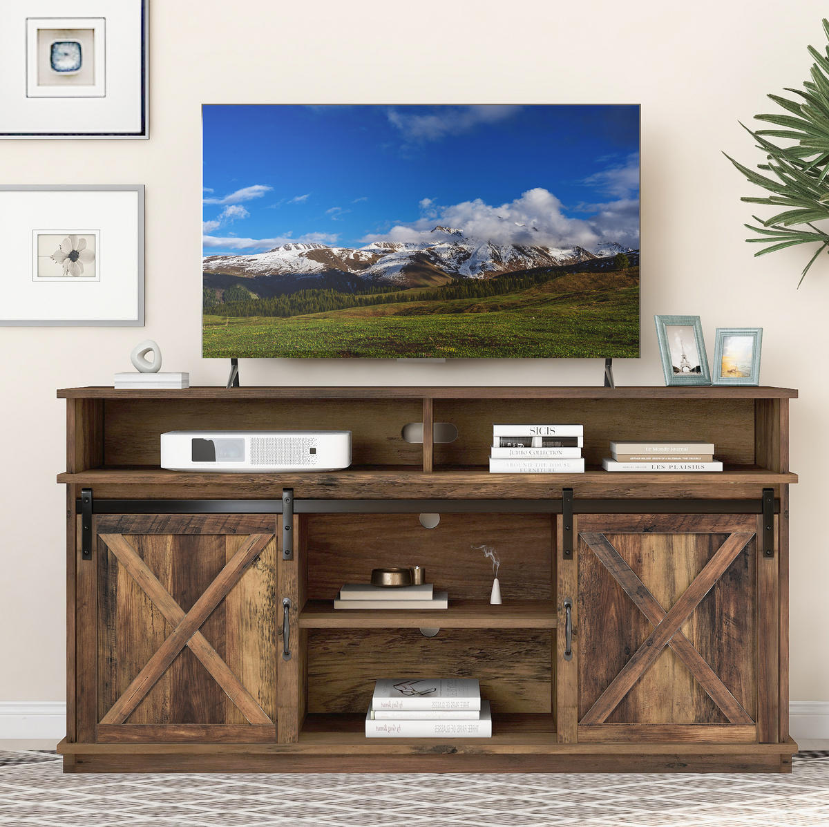 TV-SCHRANK in Braun mit Schiebetüren und verstellbaren Regalen 148/40/78 cm - Braun, Holzwerkstoff (148/78/40cm) - Redom