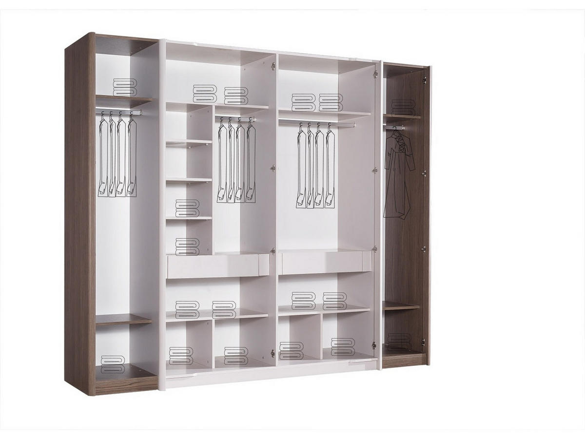 KLEIDERSCHRANK Rubato 6 trg. - Creme, Holzwerkstoff (260/225/63cm)