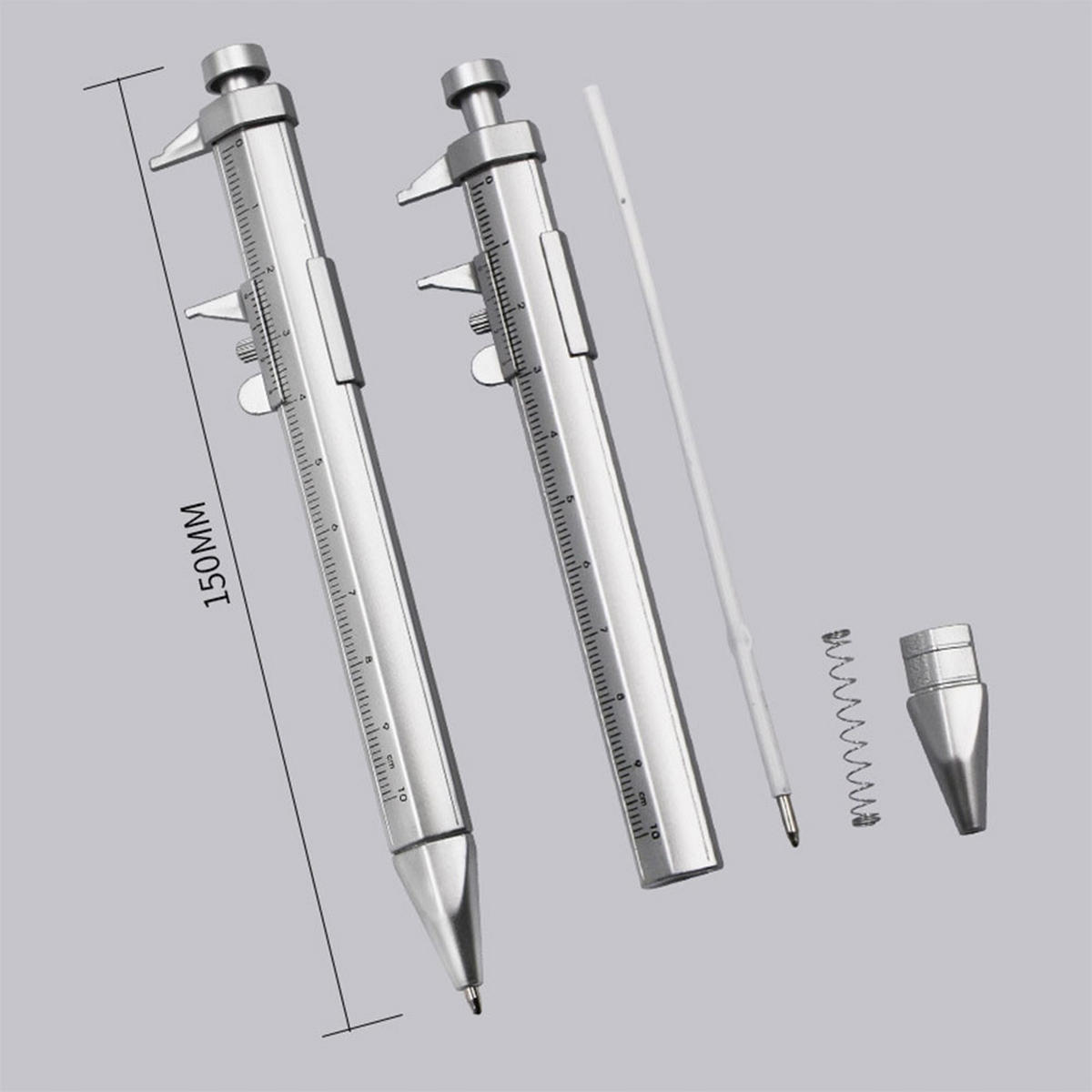 SCHIEBLEHRE 2-in-1, Stift mit Messskala, 0-100 mm, ±0,02 mm, 150 mm, Ersatzmine - Multicolor, Kunststoff/Metall (10/10/10cm)