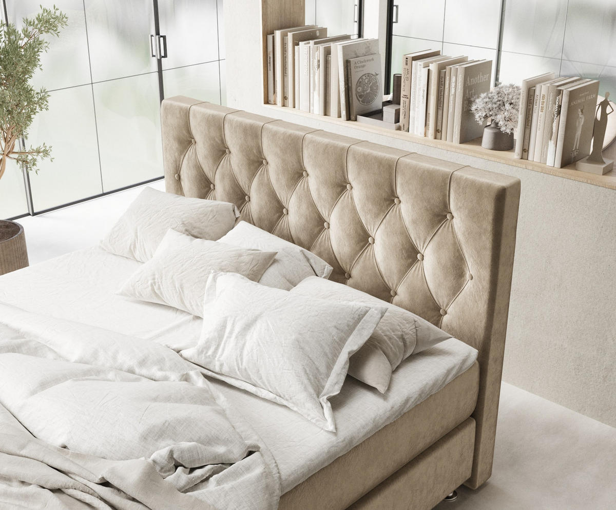BOXSPRINGBETT Excelsior Beige 140/200 cm mit Latex-Topper - Beige/Silberfarben, Holz/Holzwerkstoff (140/200cm) - Maison de Reve