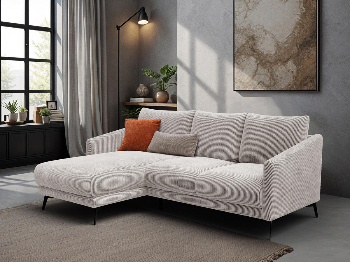 ECKSOFA VILT 3-Sitzer, perlweiß - Schwarz/Weiß, Holzwerkstoff/Textil (221/156cm) - Courtois Laville