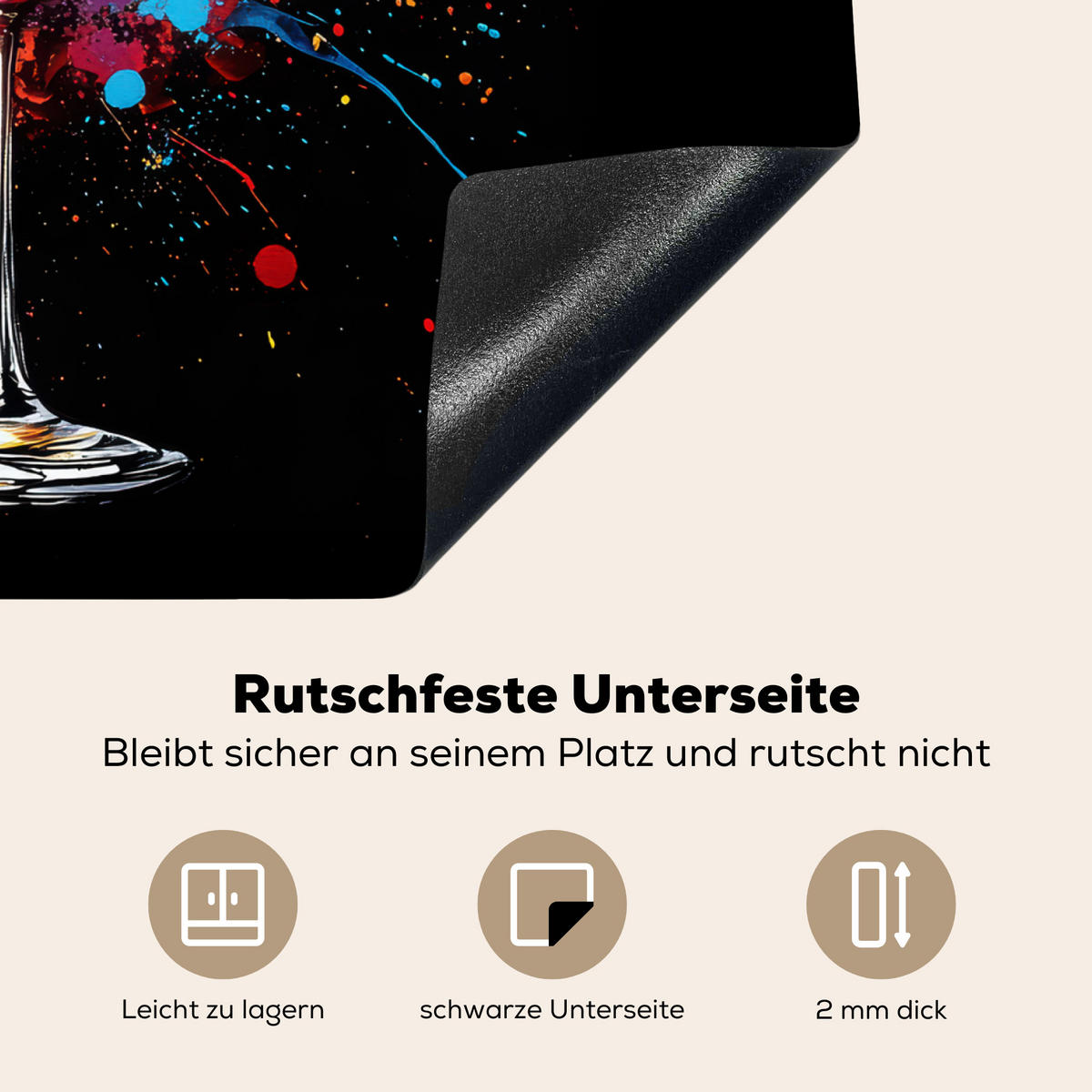 HERDABDECKPLATTE Wein - Glas - Graffiti - Getränk - Rot - Farbe 65x52 cm - Weinrot, Kunststoff (65/52/0.2cm) - MuchoWow