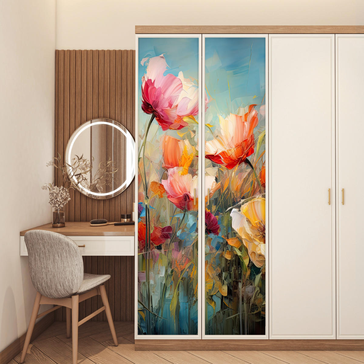 NÁLEPKA NA DVERE Kvety - Akvarel - Umenie - Botanické - Príroda 80x215 cm - oranžová, plast (80/0.1cm) - MuchoWow