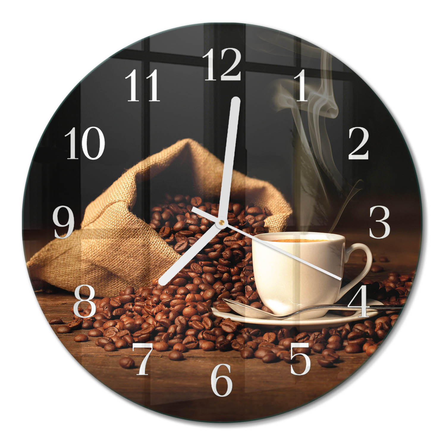 WANDUHR fi30 cm - Kaffeebohnen - Braun, Glas (30/30/0.4cm) - TULUP