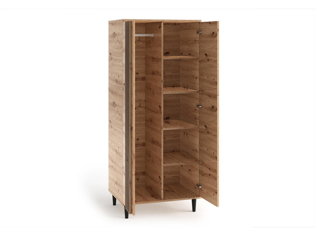 DREHTÜRENSCHRANK Laura 80 cm 2-türig mit Lamellen, eiche artisan, schwarz - Schwarz/Eiche Artisan, Holz/Kunststoff (80/196/56cm) - Margaret Hadas24