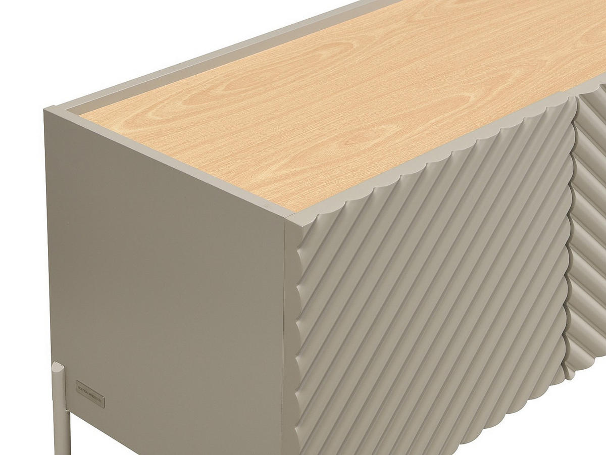 TV-BOARD - 200 cm x 40 cm - Glas, Holz, Platte - Beige, Naturfarben Hell - TASIBA - Beige/Naturfarben, Glas/Holz (200/57/40cm) - Vente-Unique