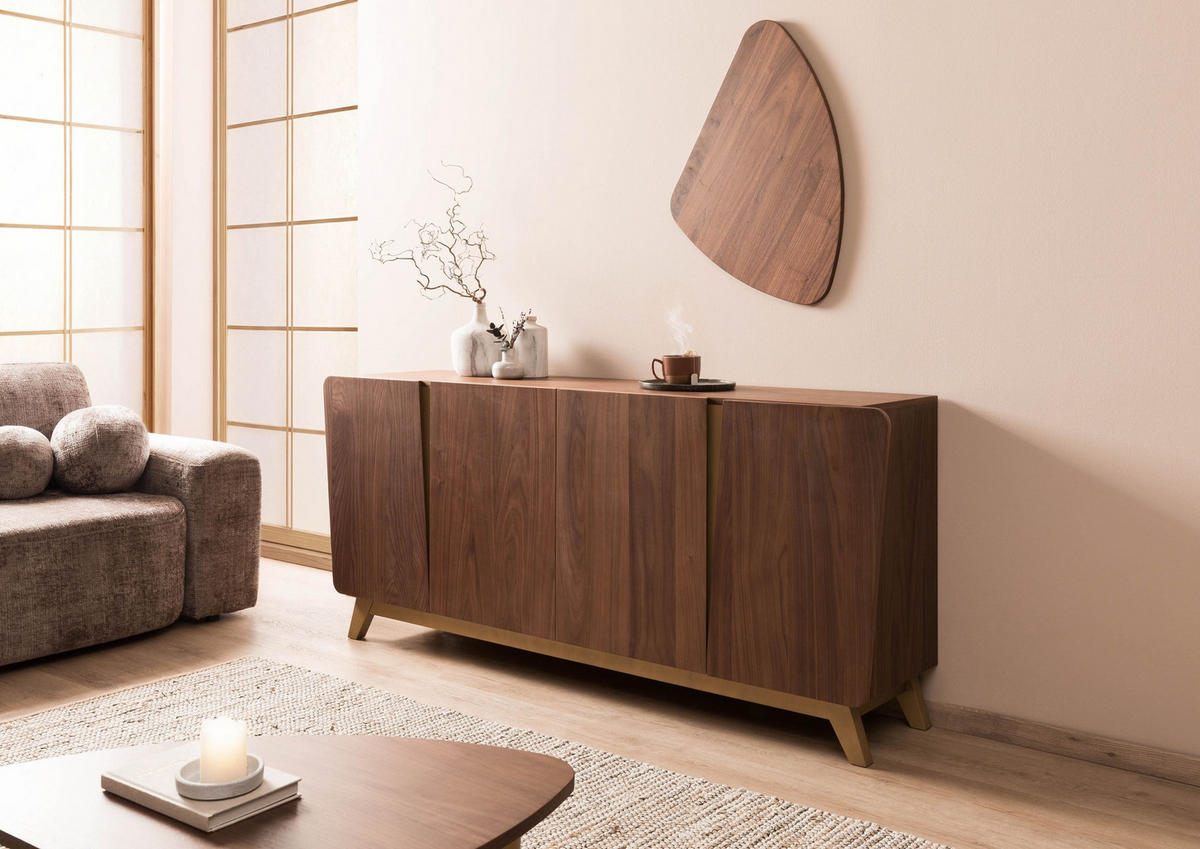 SIDEBOARD Nussbaum-Echtholzfurnier 200x45x85 braun lackiert BUTTERFLY #107 - Braun, Holz (200/85/45cm) - Massivmoebel24
