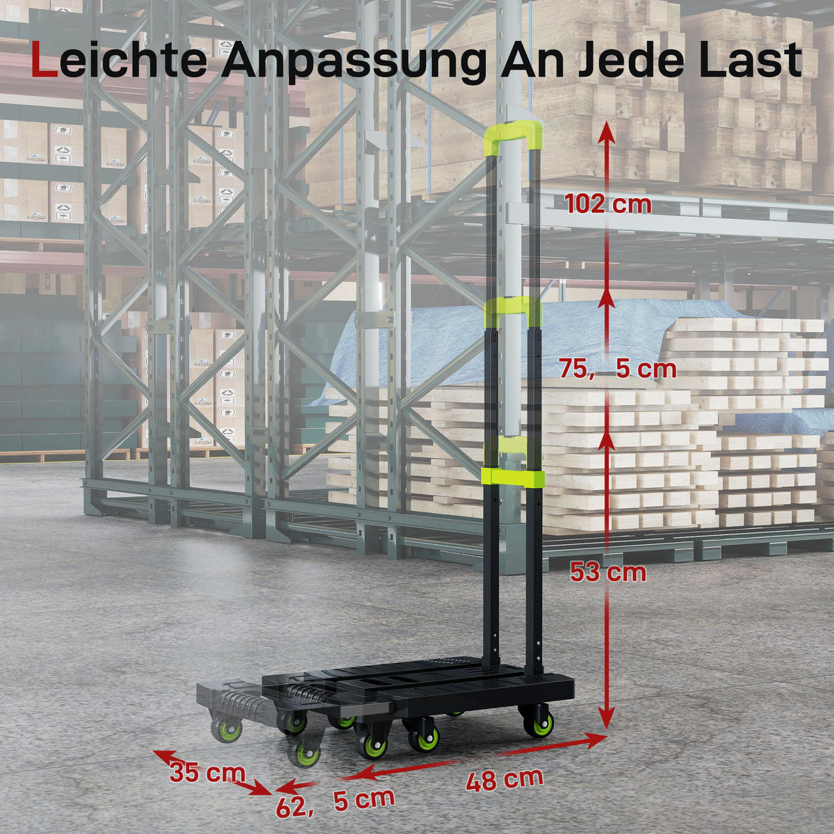 SACKKARRE klappbar Metall Transportkarre mit Räder verstellbar Griff max. 200kg - Grün, Metall (35/102/49cm) - HOMCOM