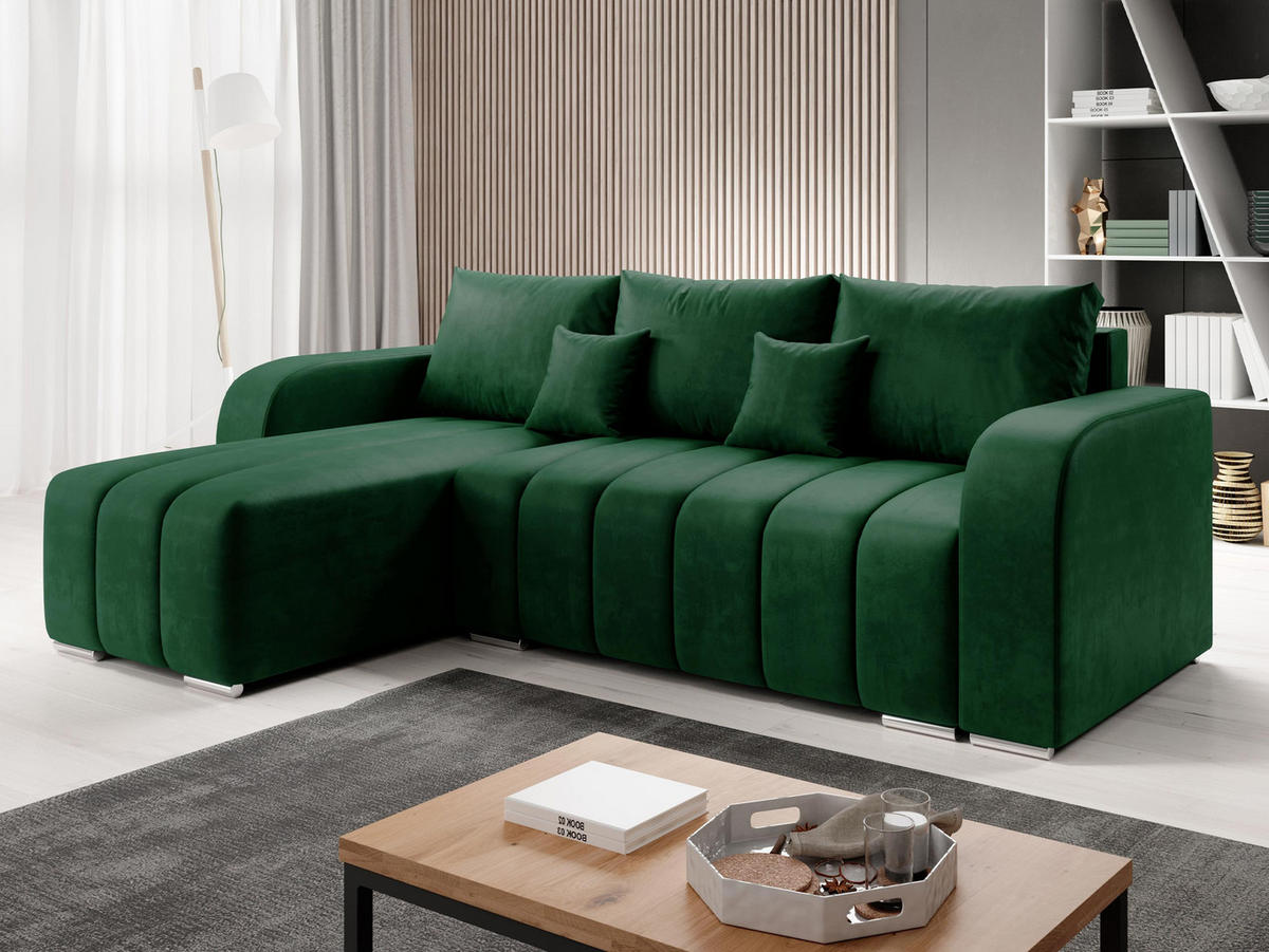 ECKSOFA Pufetto - Smaragdgrün/Silberfarben, Holz/Textil (244/147cm) - MIRJAN24