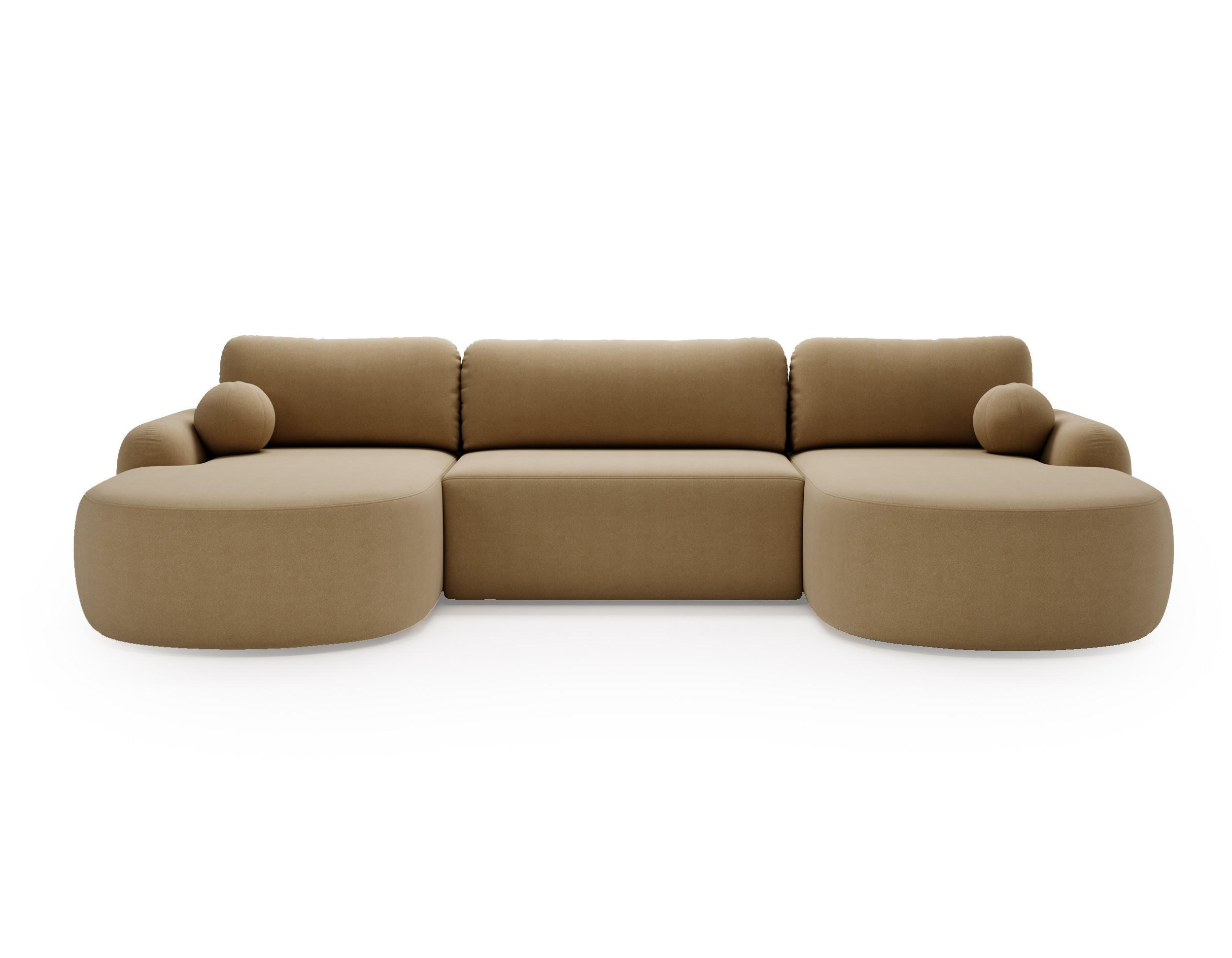 WOHNLANDSCHAFT Cloudy Beige, mit abgerundeten Seiten und Kissen - Beige, Holzwerkstoff (377/92/177cm) - Bettso
