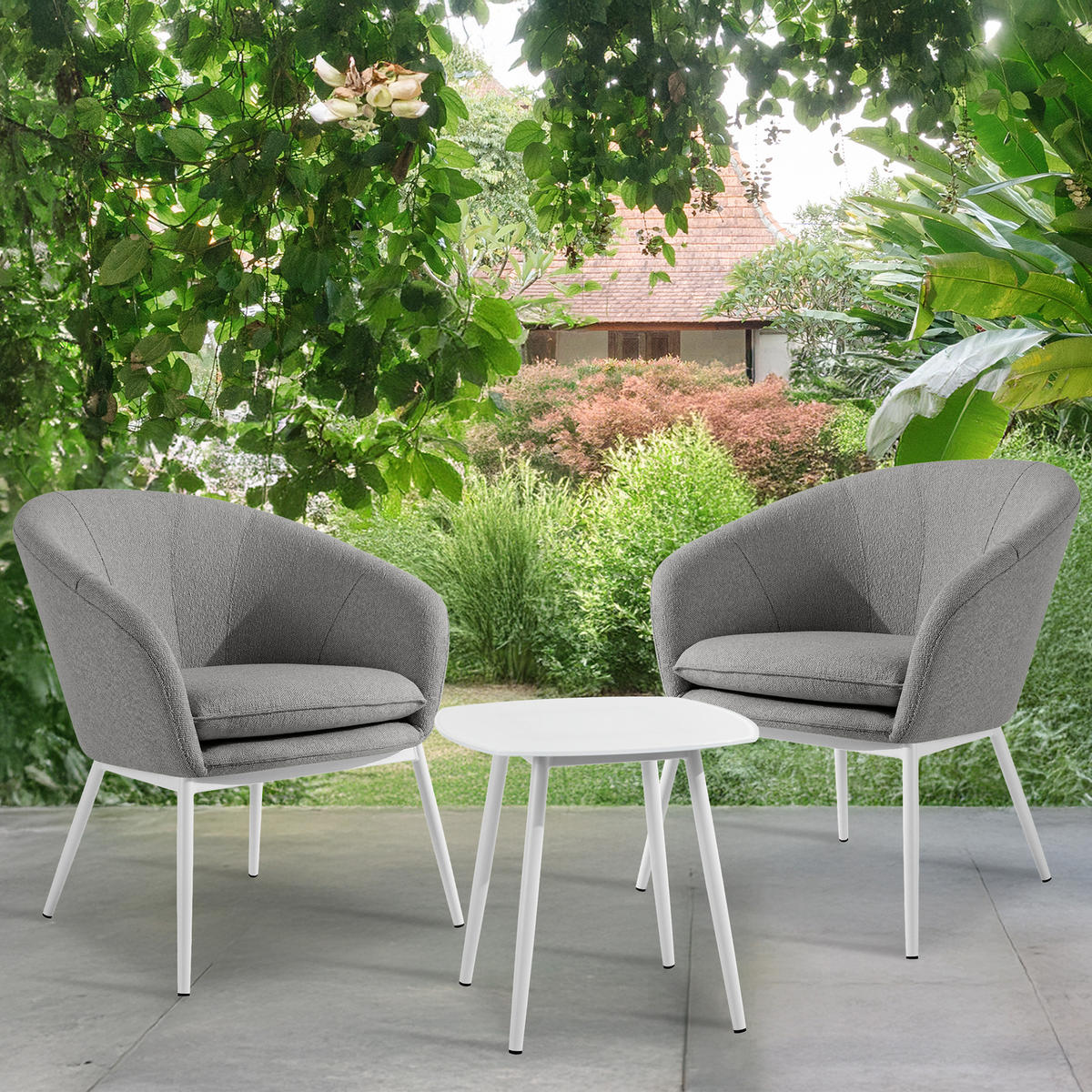 GARTENMÖBELSET SOLIS Gartenlounge-Set, grau/weiß - Grau, Textil/Metall - KONSIMO®