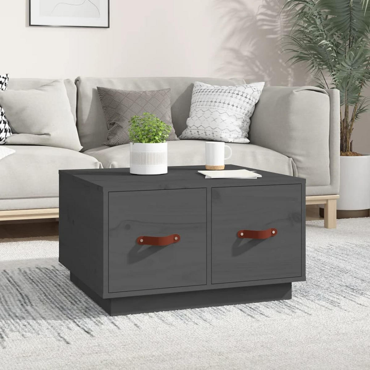 COUCHTISCH Grau 60x53x35 cm Massivholz Kiefer - Grau, Holz (60/53/35cm) - furnicato