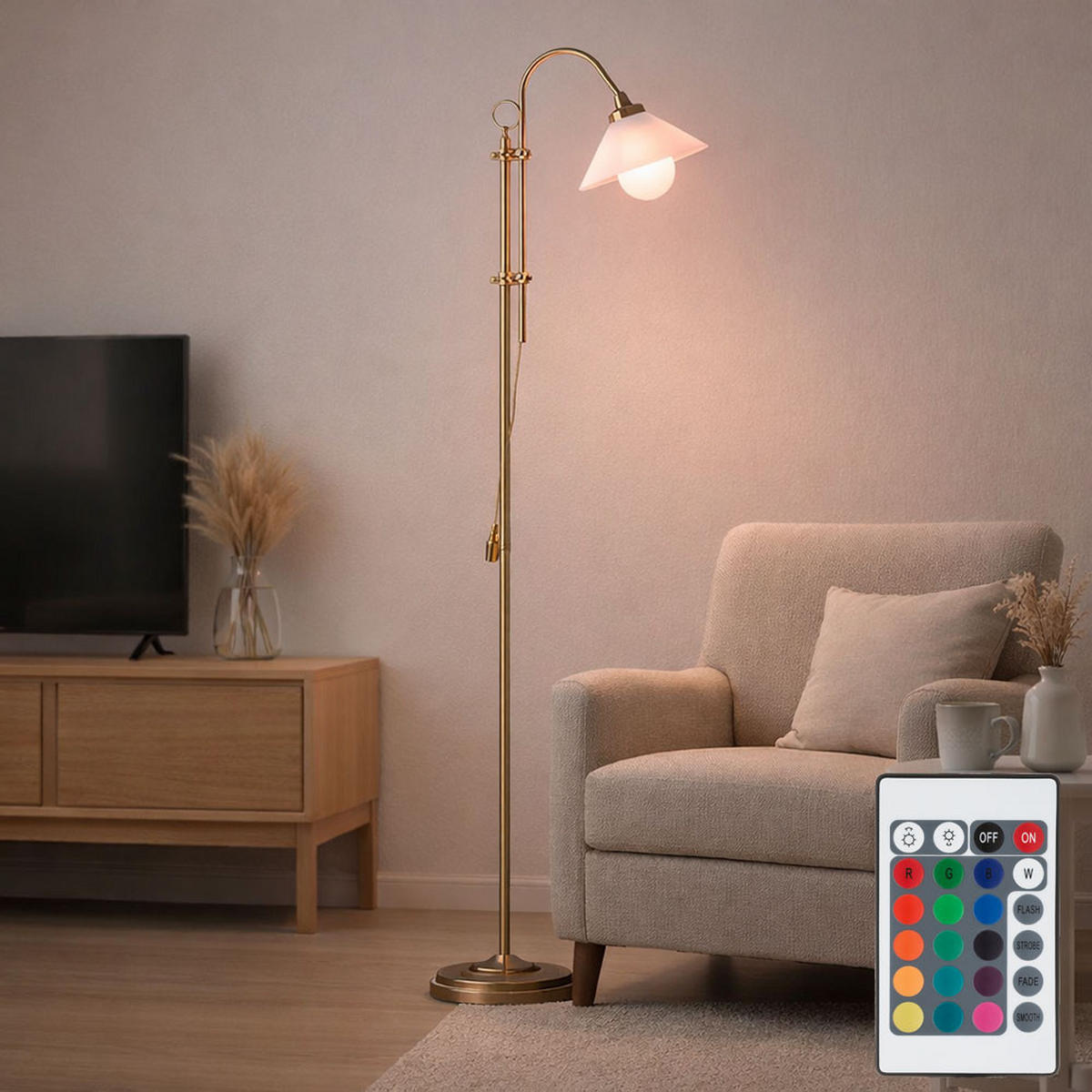 LED STEHLEUCHTE Messing Opal Glas - Messingfarben, Glas (47/23/170cm) - Globo Lighting