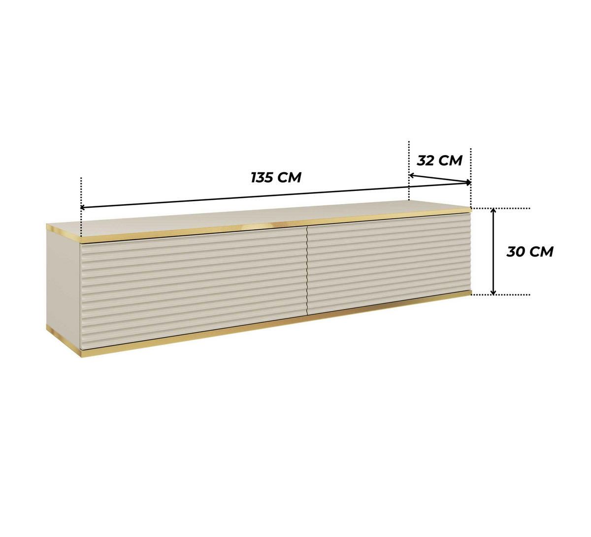TV-BOARD FORNO (Hängend, Beige, Rillenfront, Goldene Details, 2 Klapptüren, 135 cm) - Beige, Holz/Holzwerkstoff (135/30/32cm) - Ravio