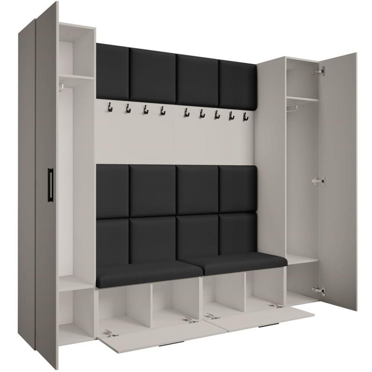 GARDEROBE Margaret XL 242/203/43 mit gepolsterten Paneelen und Schuhschrank - Kaschmir/Schwarz, Holzwerkstoff/Kunststoff (242/203/43cm) - Beautysofa