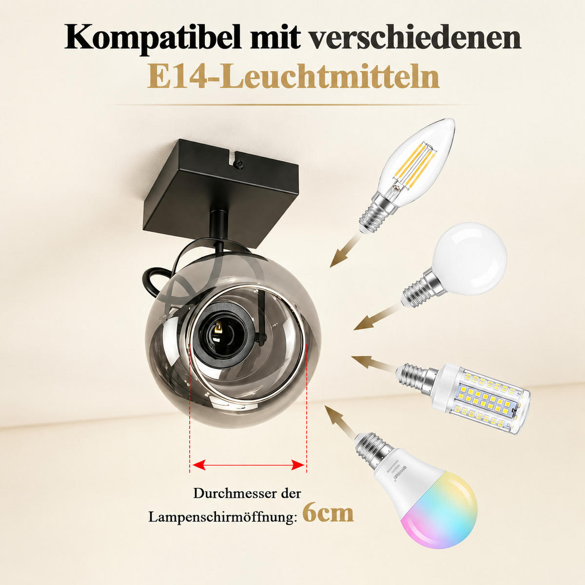 DECKENSTRAHLER Thromel 11/11/17 cm - Schwarz, Glas/Metall (11/11/17cm) - ZMH