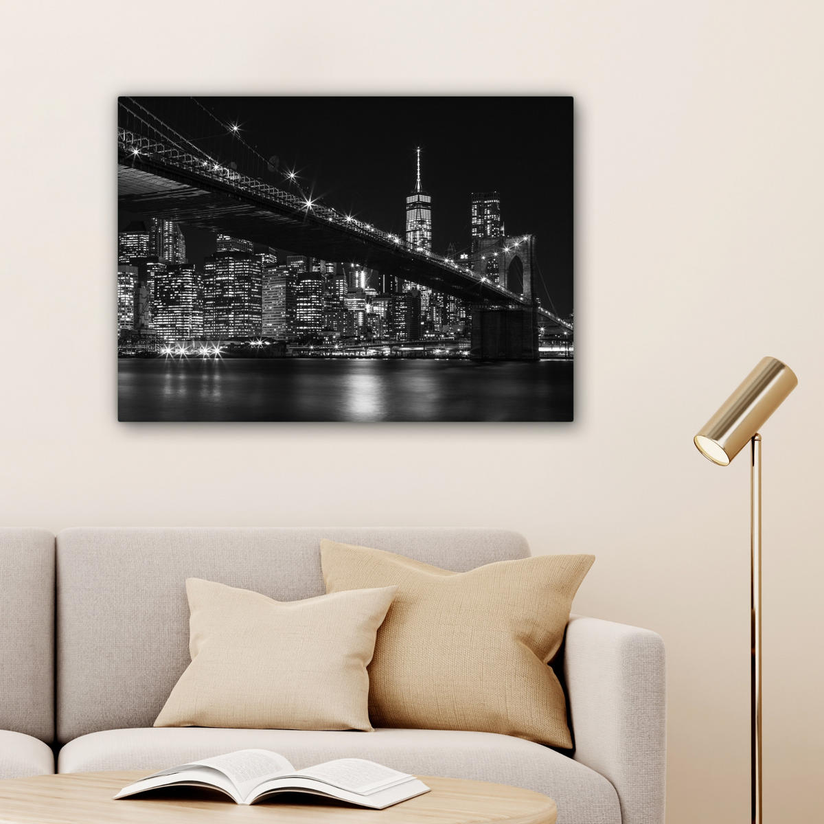 LEINWANDBILD New York - Brooklyn - Brücke Wandbilder 80x60 cm - Schwarz, Textil (80/60cm) - MuchoWow