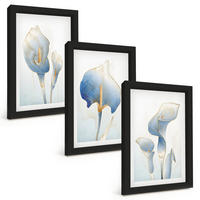 BILDER SET 3er Set - 20x30 cm Schwarzer Rahmen - Blaue Blumen im Hintergrund - Schwarz, Kunststoff (20/30cm) - TULUP