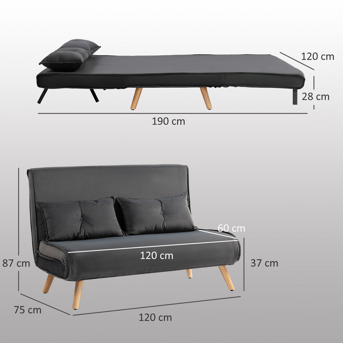 2-SITZER Sofa Dunkelgrau 120.0/75.0/87.0 cm - Dunkelgrau, Textil (75/87/120cm)