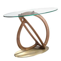 KONSOLENTISCH Oval gehärtetem Glas, Nussbaum und golden poliertem Stahl Ø125/45/80 cm - Klar/Goldfarben, Glas/Holz (45/125/80cm) - ANGEL CERDA
