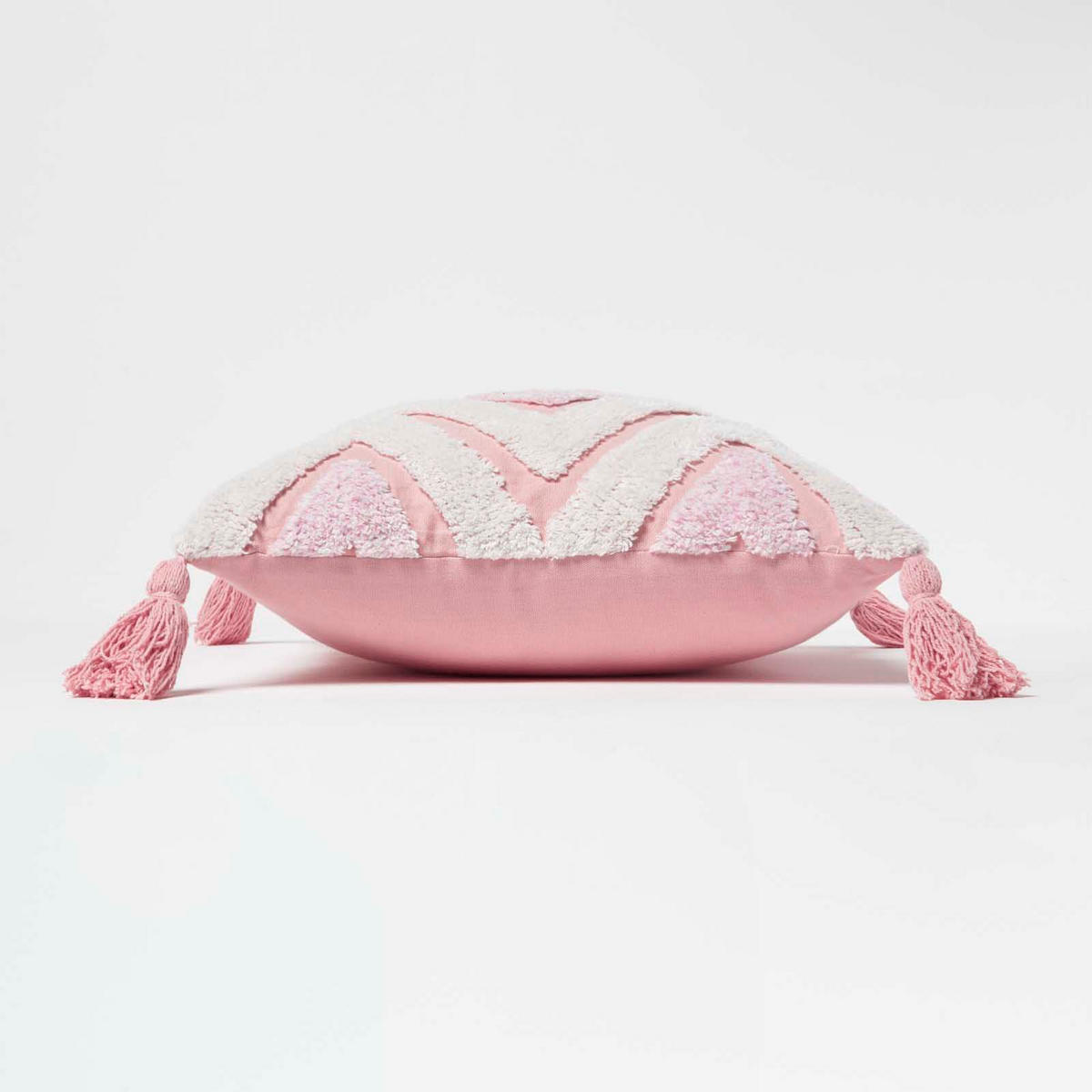 DEKOKISSEN Tufted rosa 45/45 cm Boho-Style mit Quasten - Rosa, Textil (45/45cm) - Homescapes
