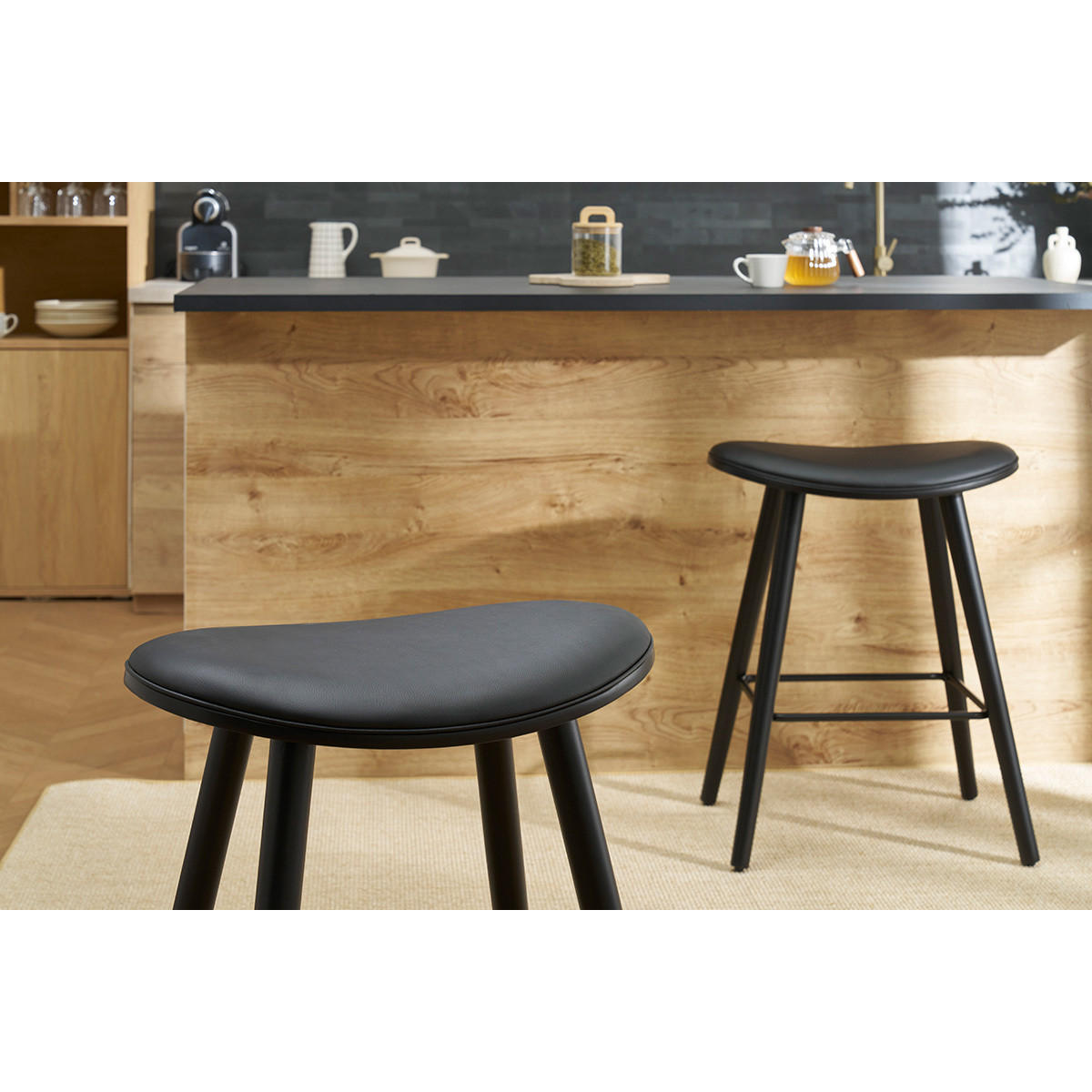 BARHOCKER Schwarz H65 cm 2er-Set MEADOW - Schwarz, Holz (40/68.5/53.5cm) - Miliboo