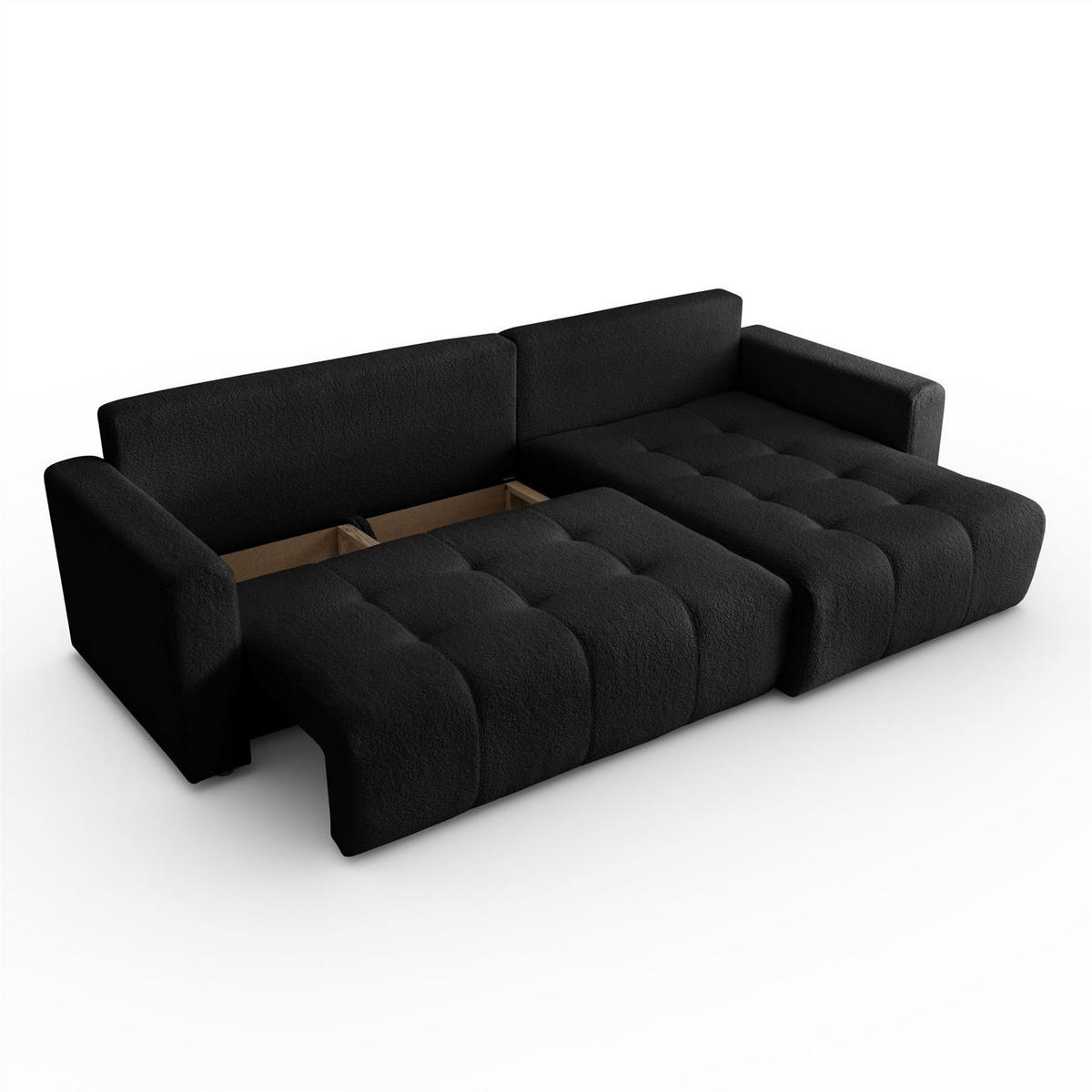 ECKSOFA VIENNA Stil Bettkasten und Funktionalität Bouclé Schwarz Rechts - Schwarz, Holz (261/143cm) - Kaiser Möbel