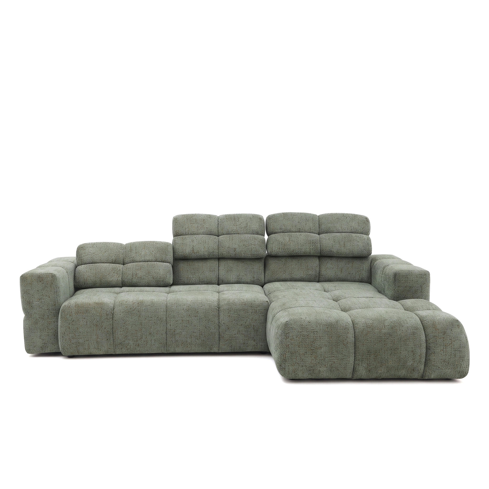ECKSOFA TENDER Rechts mit Schlaffunktion und Verstellbare Kopfstützen, Chenille hellgrün - Schwarz/Hellgrün, Holz/Kunststoff (176/315cm) - Muffo