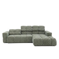 ECKSOFA TENDER Rechts mit Schlaffunktion und Verstellbare Kopfstützen, Chenille hellgrün - Schwarz/Hellgrün, Holz/Kunststoff (176/315cm) - Muffo