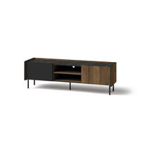 RTV-SCHRANK Prestigo Schwarz, Warmia Walnuss, Zweitüriger TV-Tisch - Walnussfarben/Schwarz, Holzwerkstoff (150/47/40cm) - Bettso