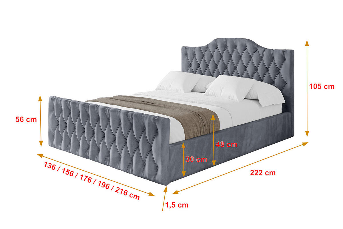 POLSTERBETT mit Bettkasten, Fußteil und Lattenrost, Boxbett ohne Matratze - FALIO-Z 120x200 Grau - Grau, Holzwerkstoff/Textil (120/200cm) - ALTDECOR