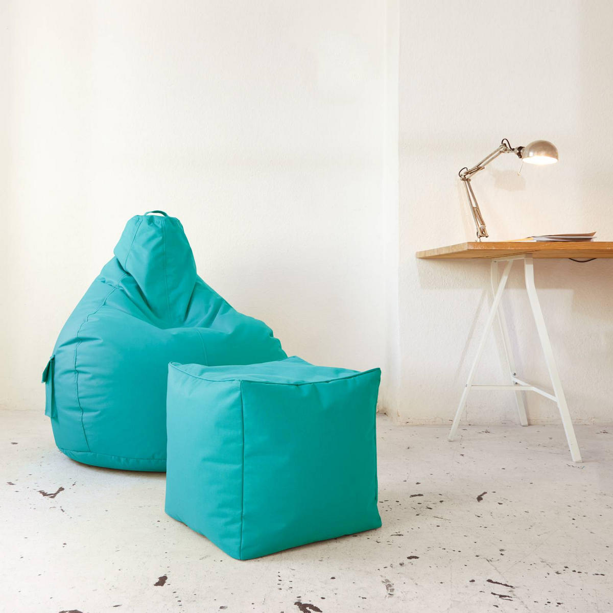 SITZSACK-HOCKER Pouf Cube 40x40x40cm - Hellblau, Textil (40/40/40cm) - Green Bean