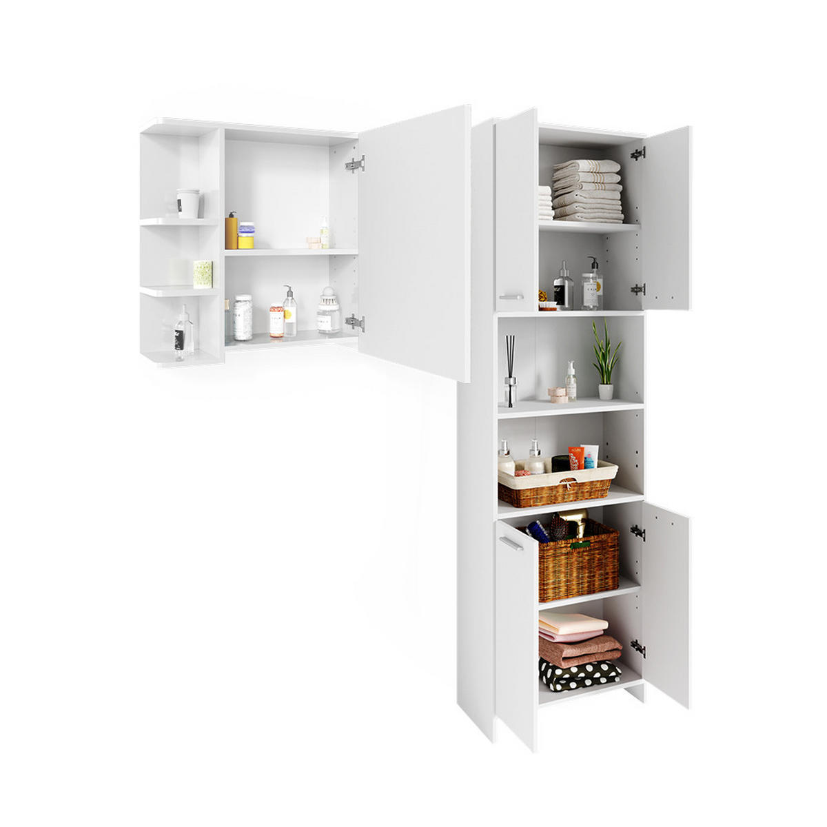 BADMÖBEL-SET Maris Weiß 2 Teile mit Hochschrank und Bad Spiegelschrank - Weiß, Holzwerkstoff (60/60/33cm) - Vicco