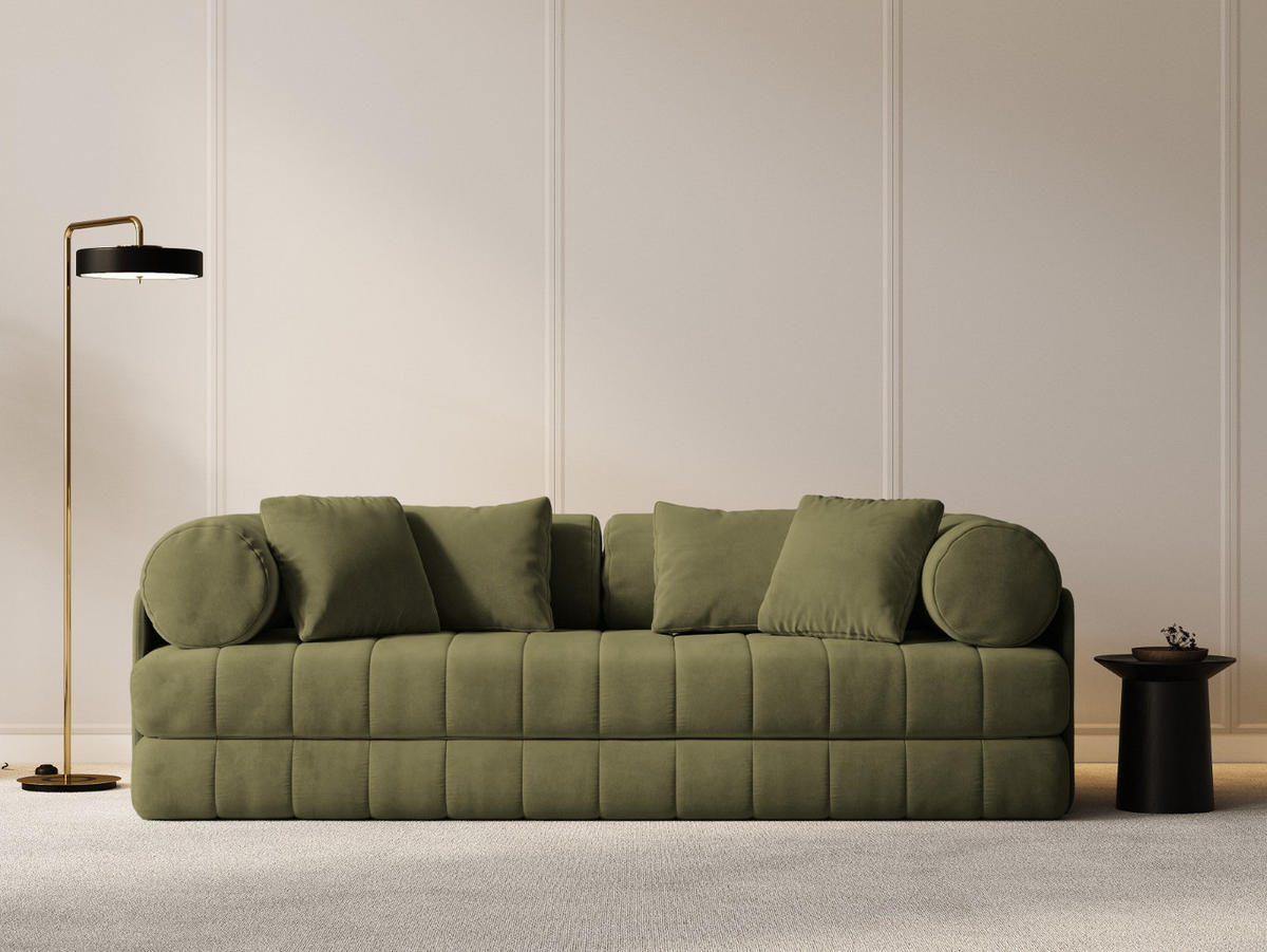 AUSKLAPPBARES-SOFA Kemi aus Samt grün 3 Sitzplätze - Grün, Textil (95/70/206cm) - Cosmopolitan Design