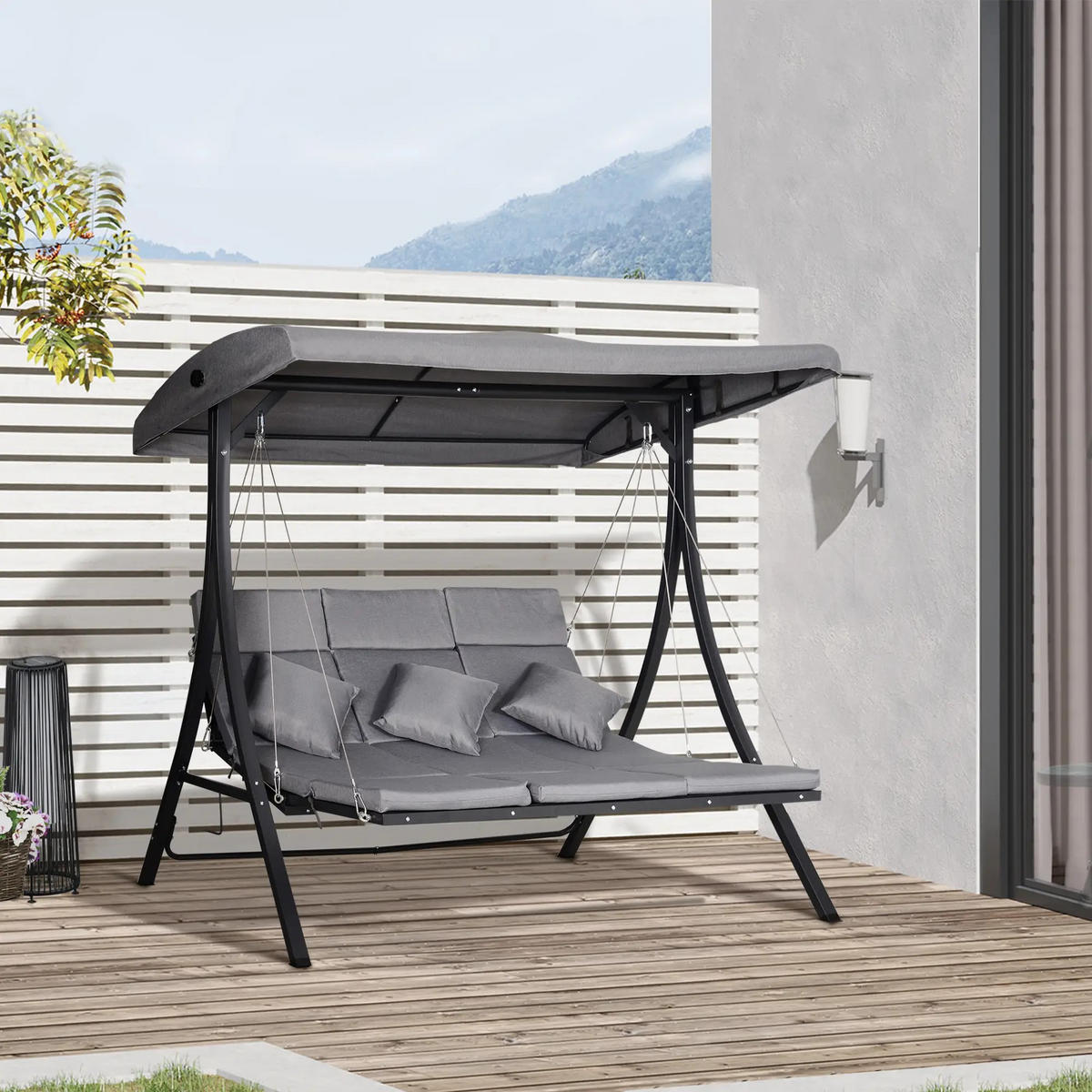 HOLLYWOODSCHAUKEL 3 Sitzer 270 kg - Grau, Metall (200/168/115cm) - LEBENLANG