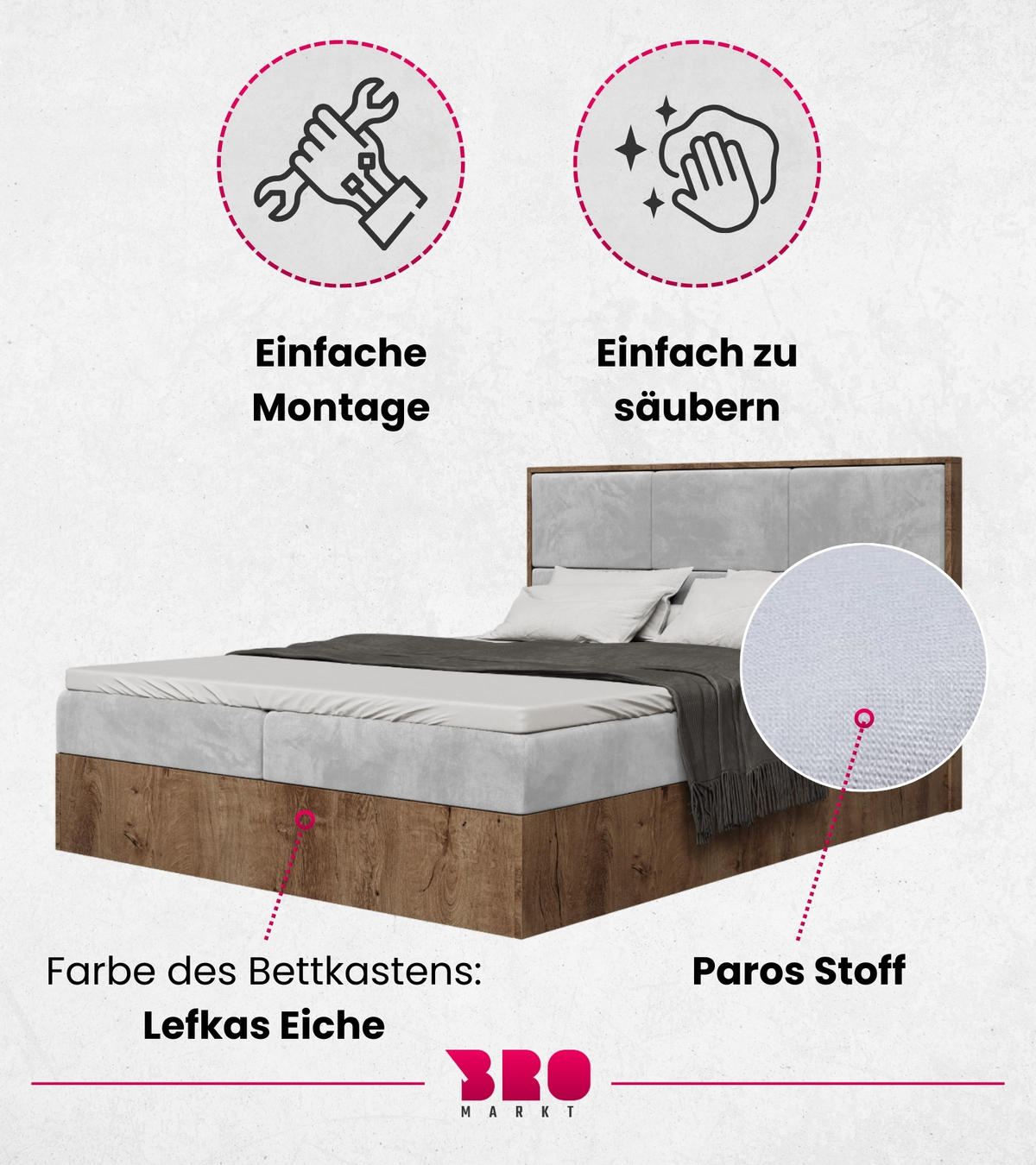 BOXBETT Loft mit Topper 140/200 Grau - Hellgrau, Holzwerkstoff/Textil (140/200cm) - Bromarkt