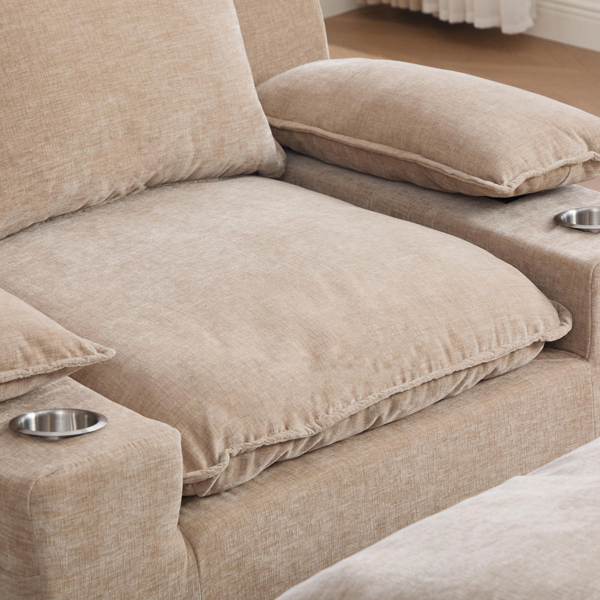 SESSEL DE-35157 mit 4 Kissen Hellkhaki - Sandfarben, Textil (93/81/113cm) - ComfortXL