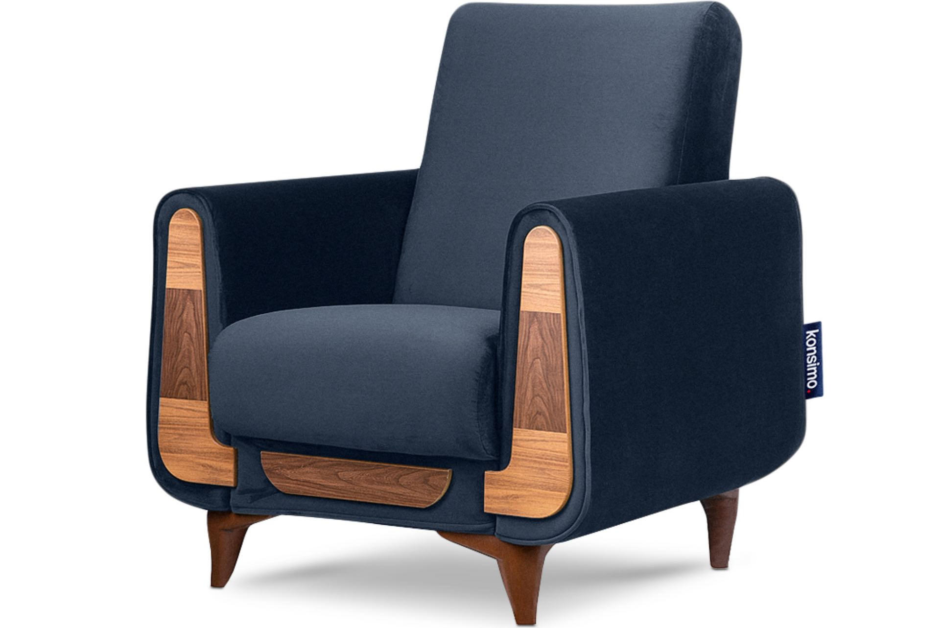 SESSEL GUSTAVO mit Armlehnen, blau - Blau/Braun, Holz/Holzwerkstoff (83/95/92cm) - KONSIMO®