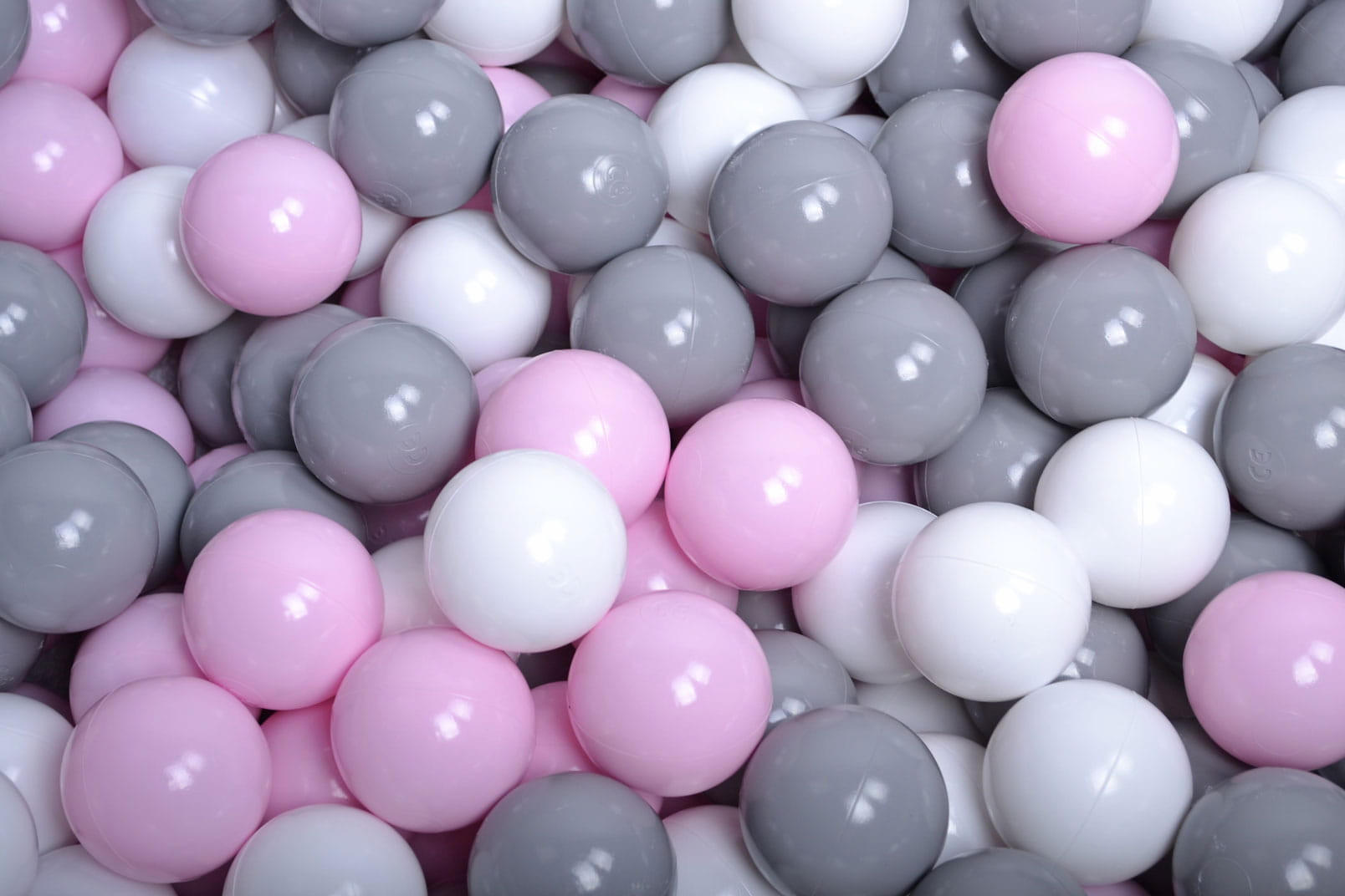 BÄLLE für Bällebad, Spielbälle, Plastikbälle für Kinder Set 50 pcs.: Grau/Pastellrosa/Weiß - Hellrosa, Textil (7/7/7cm) - MeowBaby