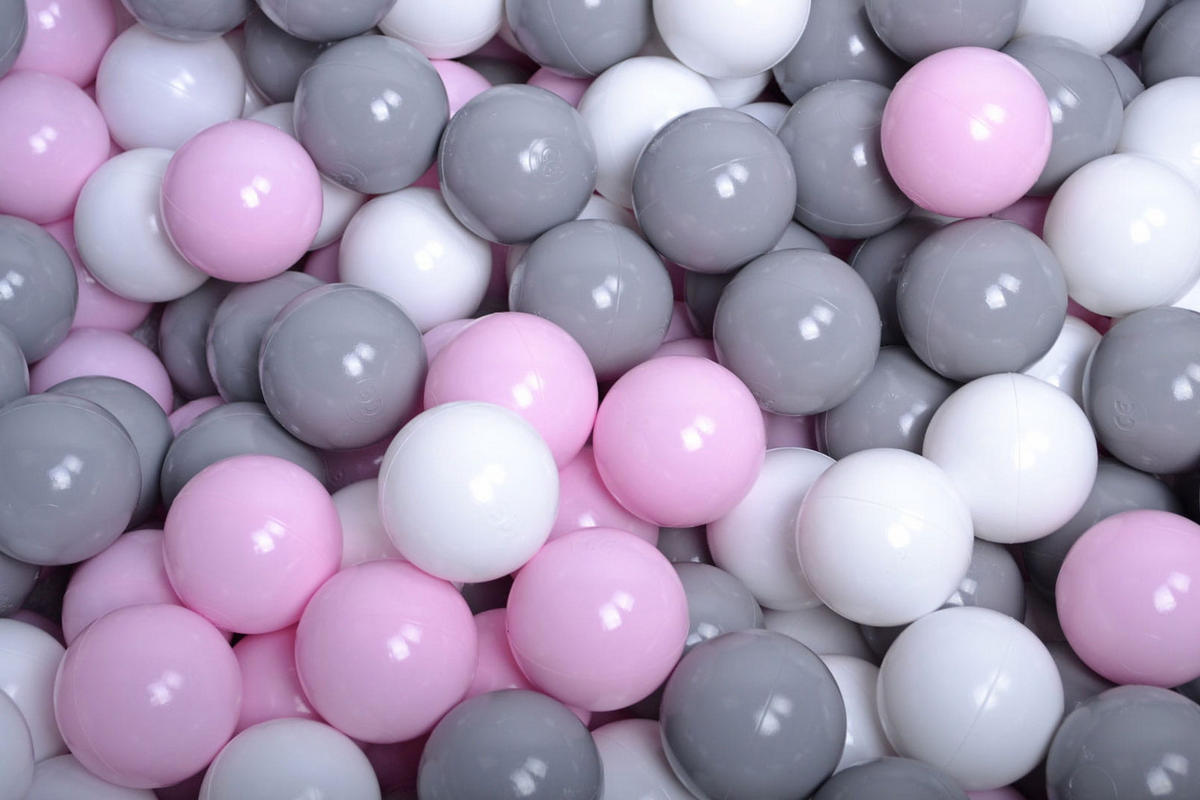 BÄLLE für Bällebad, Spielbälle, Plastikbälle für Kinder Set 50 pcs.: Grau/Pastellrosa/Weiß - Hellrosa, Textil (7/7/7cm) - MeowBaby