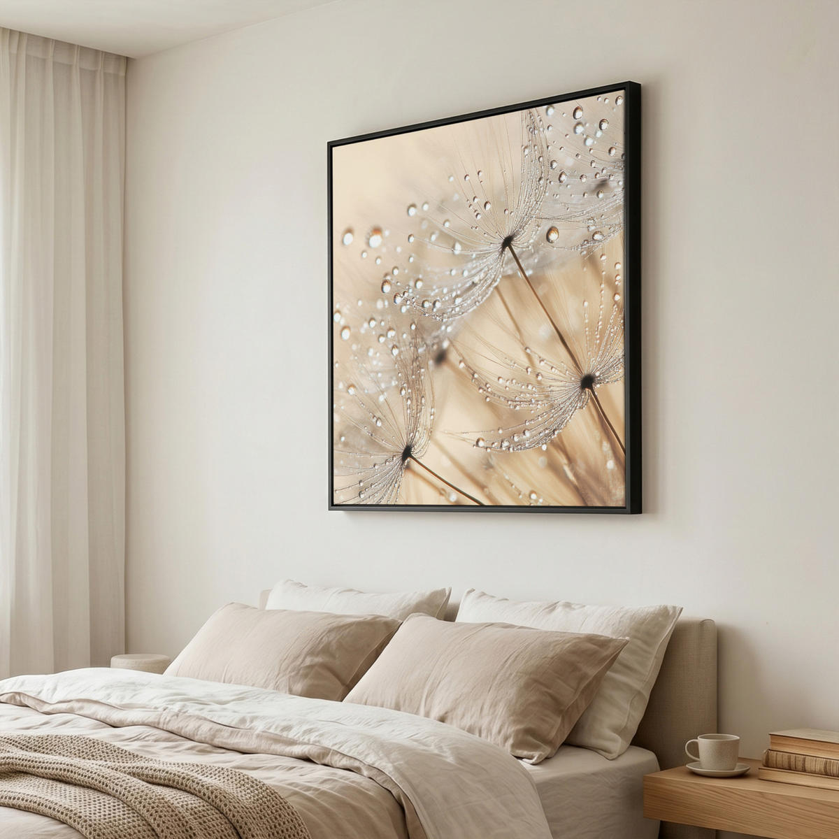 LEINWAND Bilder mit Rahmen - Löwenzahn - Abstrakt - Natur - Beige - 90x90 - Braun, Textil (90/90cm) - MuchoWow