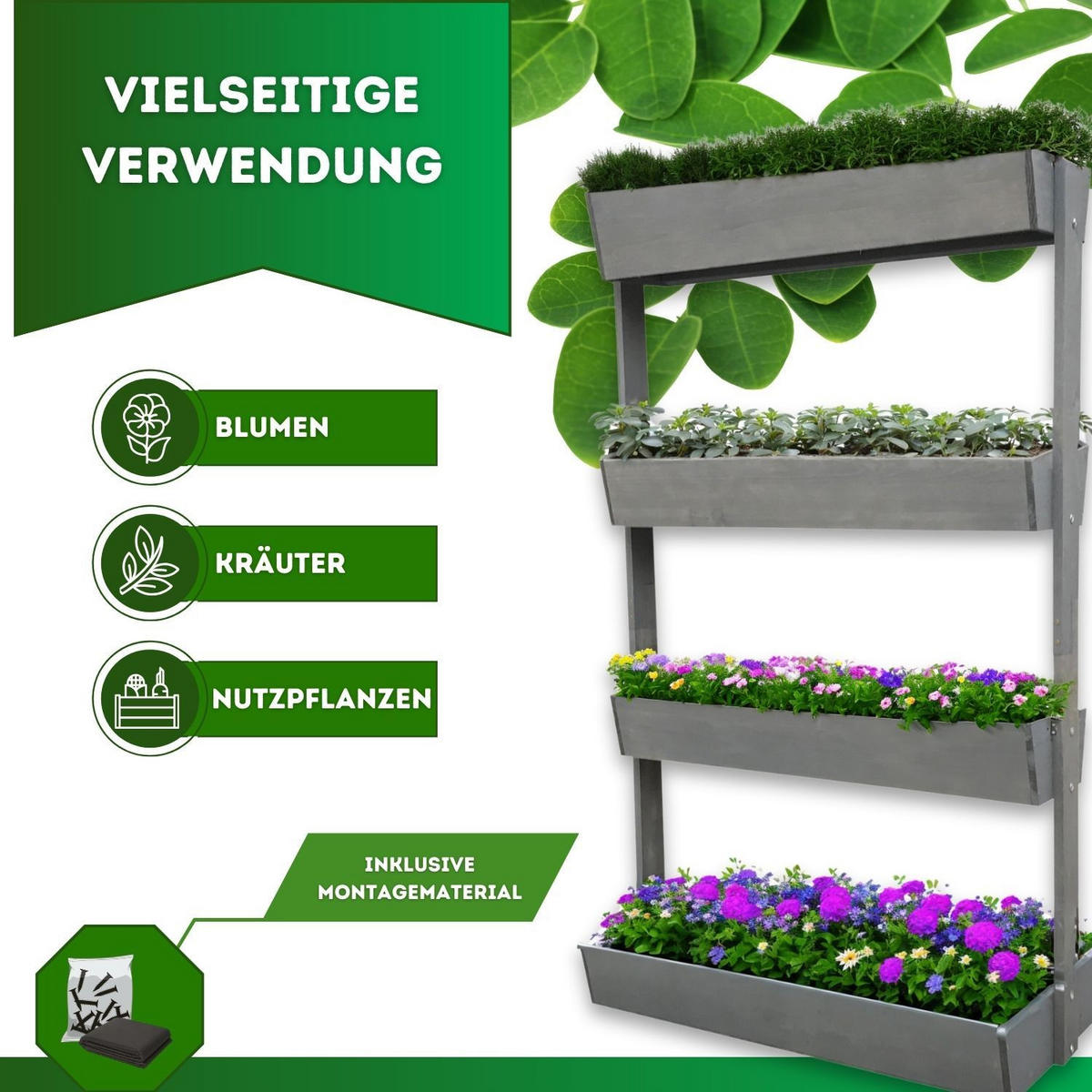 VERTIKALBEET VERA 85/45/140 cm - Grau, Holz (45/140/85cm) - Coemo