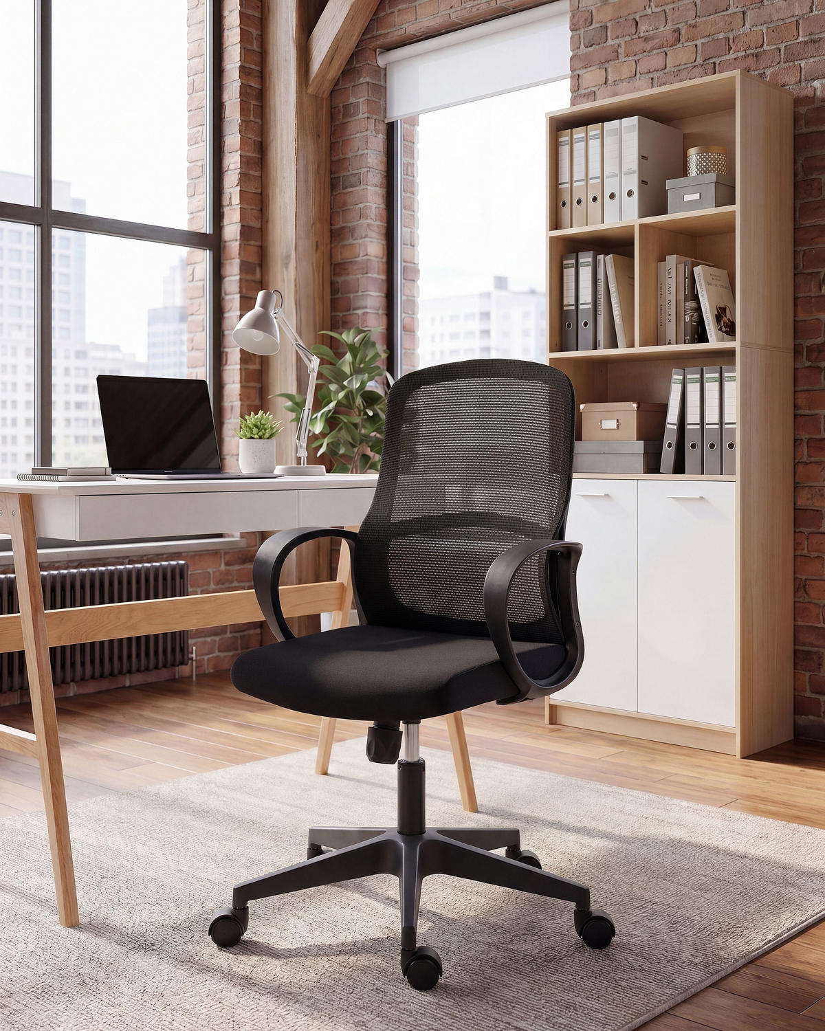 BÜROSTUHL Schwarz Senta - Schwarz, Textil (60/97/65cm) - Beliani