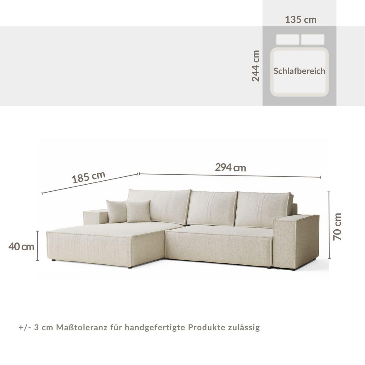 ECKSOFA MIT SCHLAFFUNKTION Maze Blau Grau Webstoff - Blaugrau/Schwarz, Holz/Holzwerkstoff (294/185cm) - Maison de Reve