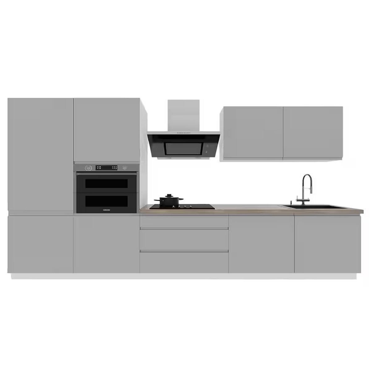 KÜCHENLEERBLOCK 320 cm Aspen K57-M320 in Grau/Hochglanz - Grau, Holz (320/212/60cm)