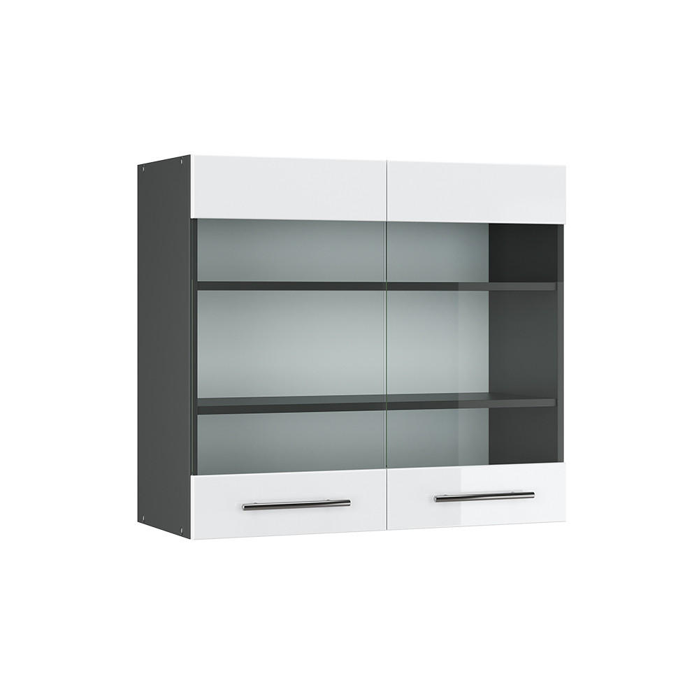 KÜCHENGLASSCHRANK Fame-Line Weiß Hochglanz 80 cm - Weiß Hochglanz/Anthrazit, Holzwerkstoff (80/72/34.1cm) - Vicco