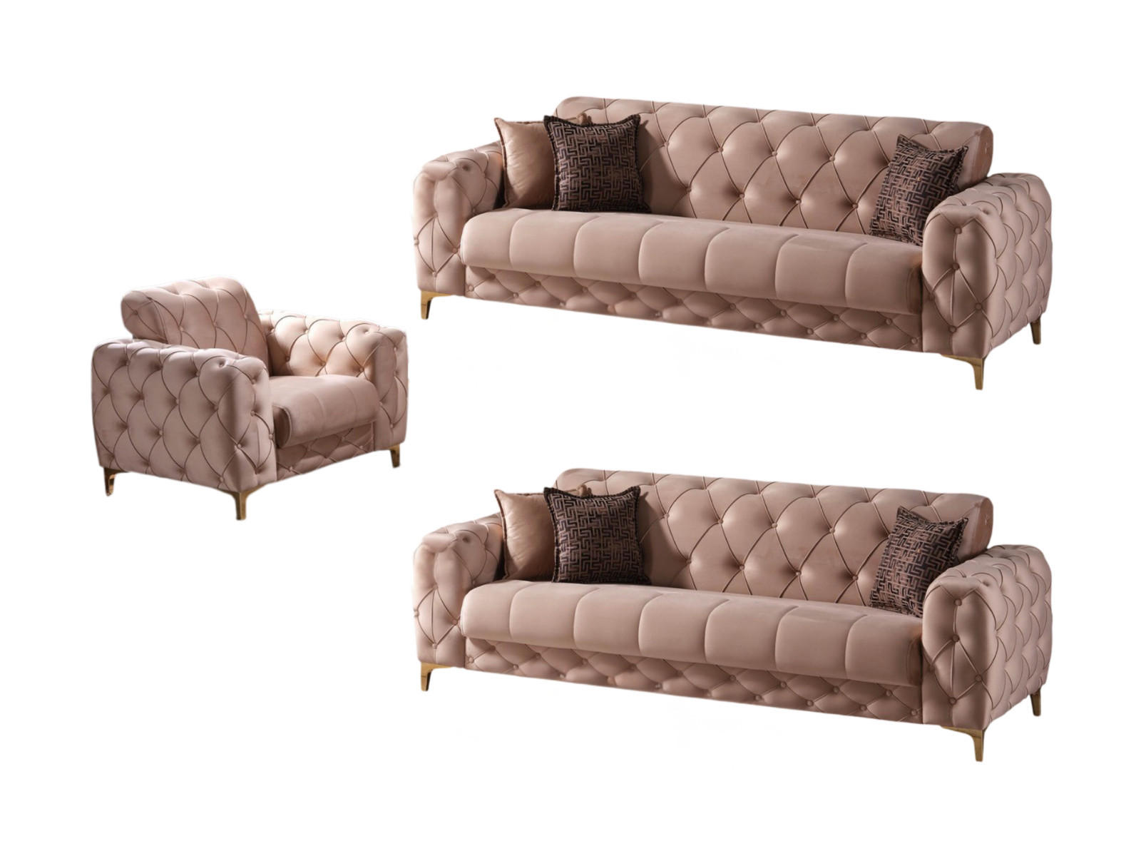 SITZGARNITUR Acelya, Beige Stellvariante 3+2+1 - Beige, Holzwerkstoff/Kunststoff (245/80/100cm)