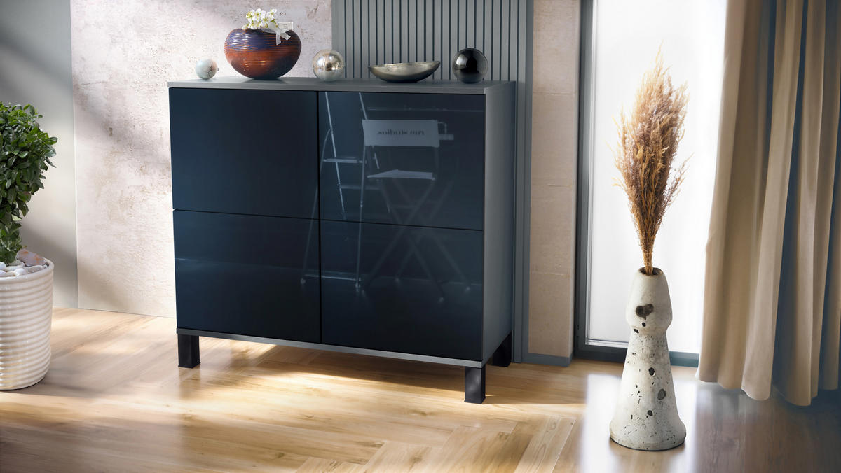 KOMMODE Rova Schwarz Hochglanz - Schwarz Hochglanz, Holzwerkstoff (92.5/84.5/35cm) - Vladon