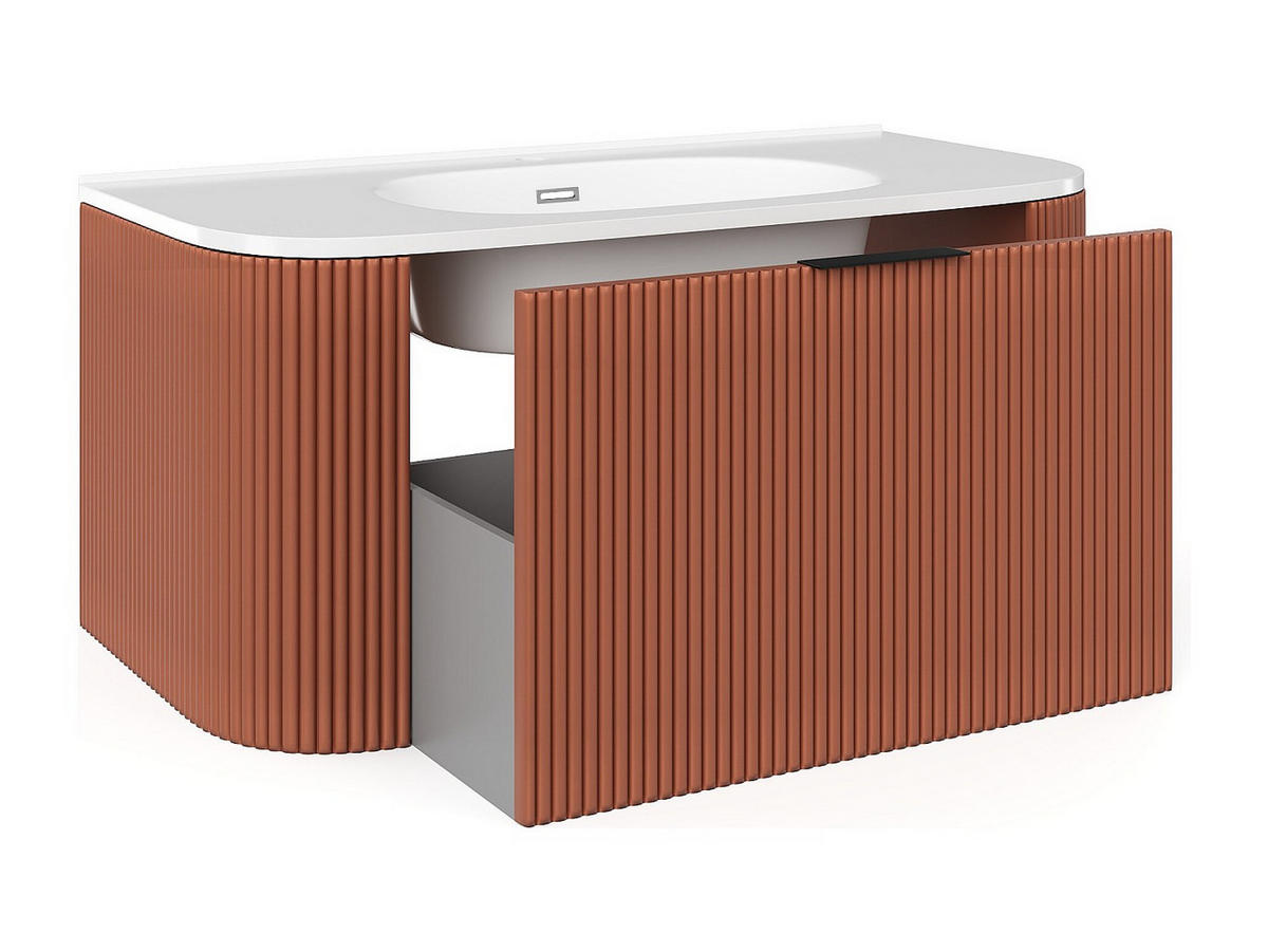 EINZELWASCHTISCH - 99 cm x 50 cm - Holz, Platte - Terracotta - LOMERI - Terracotta, Holz (99/45/50cm) - Vente-Unique