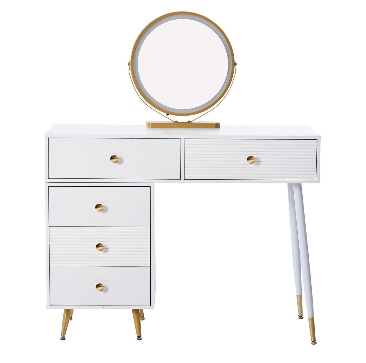 SCHMINKTISCH 100/40/78 cm in Weiß mit LED-Beleuchtung und flexiblem Seitenschrank - Weiß, Holzwerkstoff (40/78.5/100cm) - Flora Grace